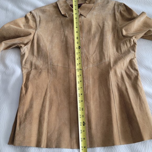 Margaret Godfrey Womens Camel Suede Jacket Blouse size 12 - Picture 4 of 14